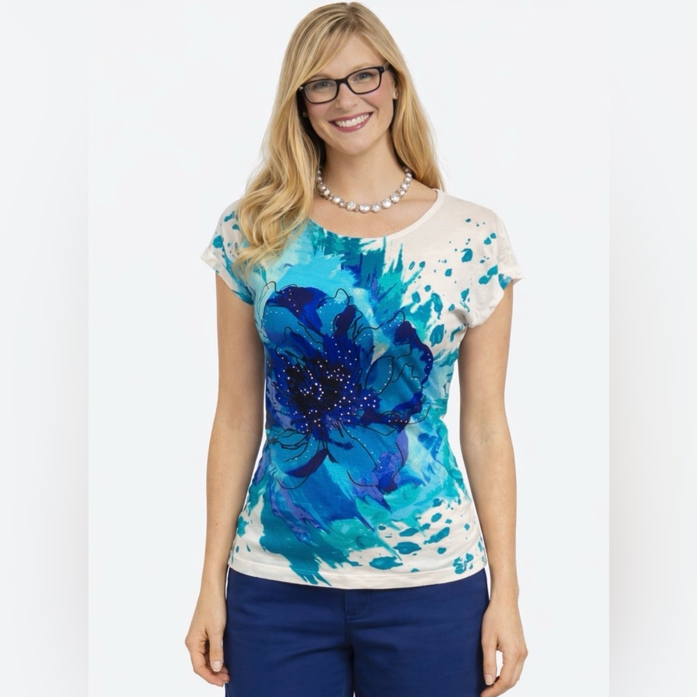 APT. 9 Tee Shirt Size Small Beautiful Vibrant Colours Bling 100% Rayon
